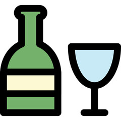 wine bottle and glass icon vector