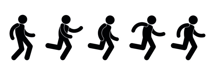 stick figure man runs, athlete vector illustration, people isolated icons