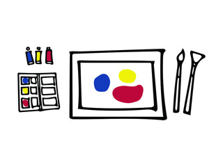 Doodle art of drawing equipment. Graphic elements for school concept.