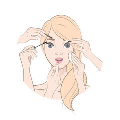 Young Blonde Woman doing Makeup. Cosmetic. Beauty, Makeup. Healthy. Vector illustration in cartoon style