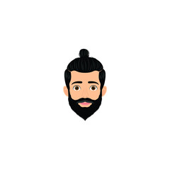 vector beard man face, man head avatar front side view, Man face - flat design - vector illustration