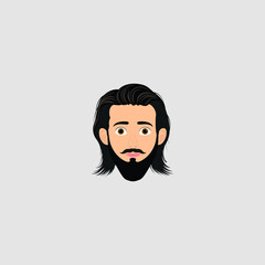 vector beard man face, man head avatar front side view, Man face - flat design - vector illustration