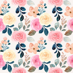 Beautiful rose flower watercolor seamless pattern