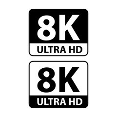 8k ultra HD vector icon, high definition display format icon isolated on white background 