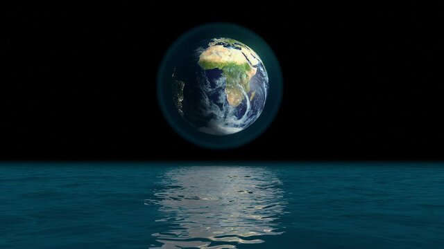 
Abstract animation of planet earth over endless sea or ocean with waves 