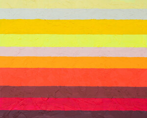 A painting with horizontal stripes in warm colors, roughly executed on a highly textured background. - 435224250