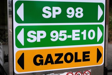 Panneau indiquant les différents carburants disponibles d'une station essence française