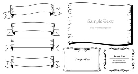アンティーク_ヴィンテージ_フレーム_セット_飾り罫_エレガント_リボン_罫線_黒_レトロ_優雅_紙_綺麗_葉 elegant antique vintage frames set black