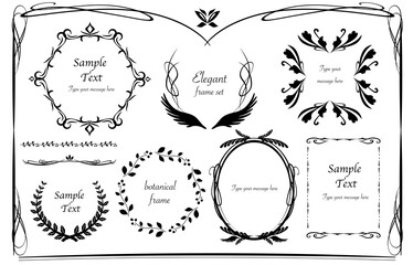 アンティーク_ヴィンテージ_フレーム_セット_飾り罫_エレガント_罫線_黒_レトロ_羽_翼_葉_円_輪 elegant antique vintage frames set black