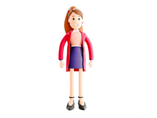 Young business woman standing on a white background. 3d illustration