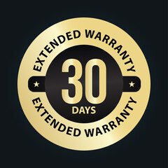 extended warranty abstract '30 days extended warranty' vector symbol, golden premium vector stamp