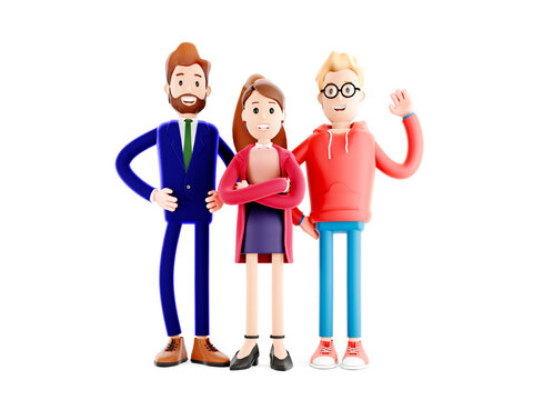 Business teamwork concept. Cartoon characters. A working team of professionals. Coworking office 3d illustration.