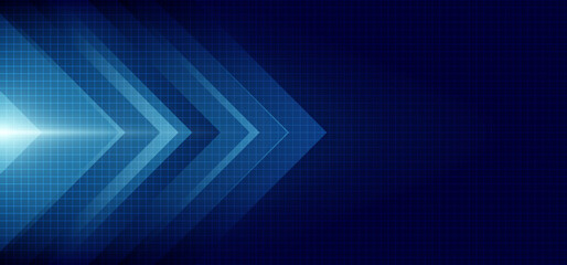 Abstract blue arrow glowing with lighting and line grid on blue background technology hi-tech concept - 435227211
