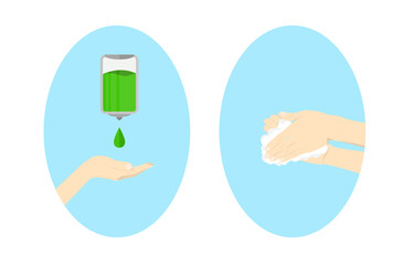 Hand Washing and Disinfection Instruction Flat Vector