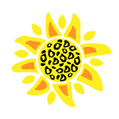 Sunflower vector illustration. Summer flower yellow color, leopard print.