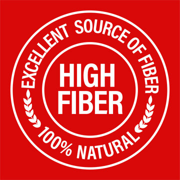 'excellent source of high fiber, 100% natural' vector icon isolated on red background, white in color