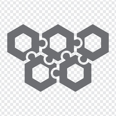 Simple icon of hexagon puzzle in grey.  Simple icon puzzle of the five elements on transparent background for your web site design, logo, app, UI. EPS10.