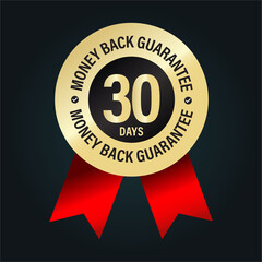 30 days money back guarantee golden vector icon isolated on dark background