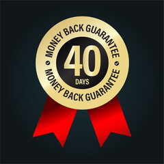 40 days money back guarantee vector icon isolated on dark background