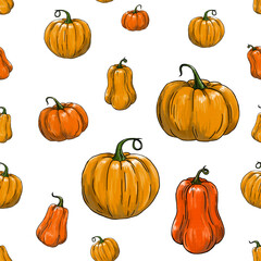 Illustration of a yellow and orange pumpkin pattern on a white background