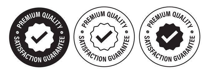 'premium quality, satisfaction guaranteed' vector icon, black in color