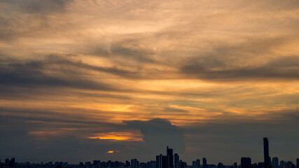 panoramic high-angle evening background of the city view,with natural beauty and blurred sunsets in the evening and the wind blowing all the time,showing the distribution of city center accommodation