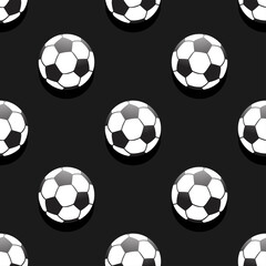 Soccer ball seamless pattern isolated on dark background.