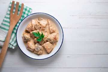 Meat with strogonoff sauce. Traditional Russian recipe.
