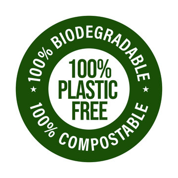 100% plastic free, 100% biodegradable, 100% compo-stable vector icon 
