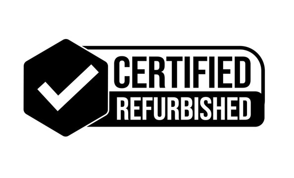 'certified refurbished' products icon with tick mark.  renovation abstract