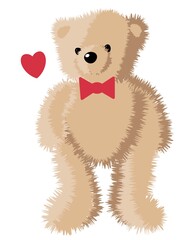 Funny cute Teddy character with bow tie and heart. Valentine's Day. Bear flat vector illustration isolated on white background. EPS10 