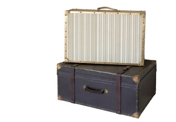 Old vintage leather suitcases, isolated on white background