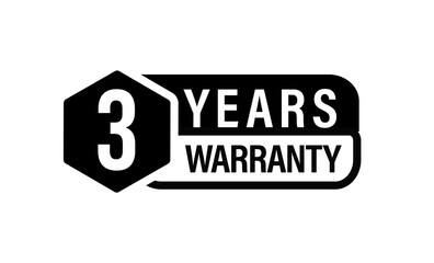 3 year warranty vector icon. color in black, minimal warranty logo