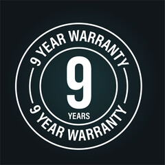 9 year warranty vector icon isolated on dark background