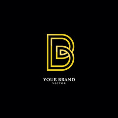 B Letter in Gold Line Art Logo Template