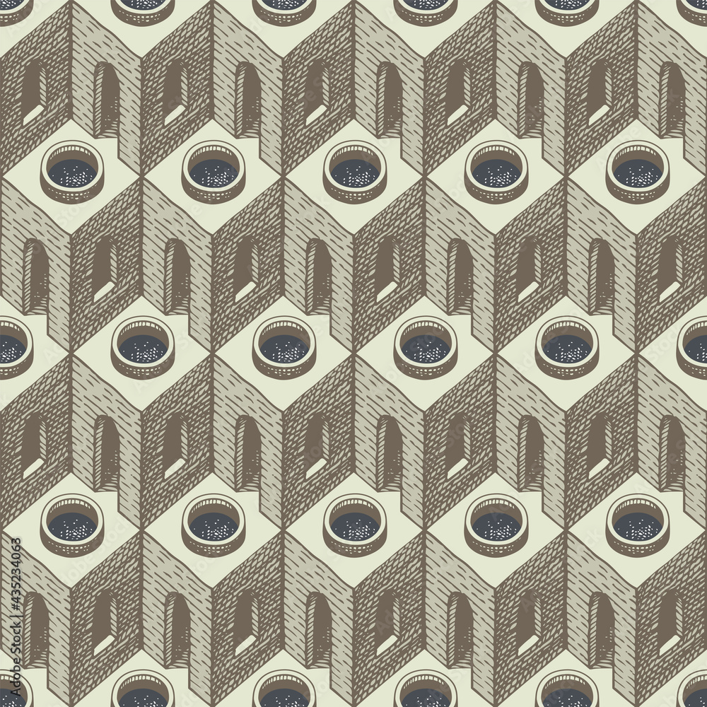Poster abstract seamless pattern with architectural elements. repeating vector texture for wallpaper, wrapp