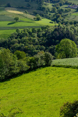 Paysage de montagne dans les environs de Montromant dans les Monts du Lyonnais en France au printemps