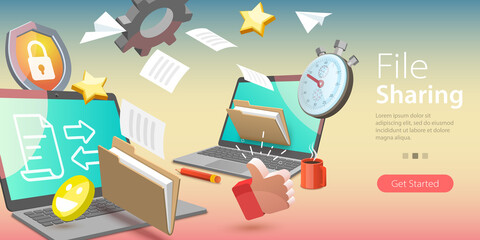 Fototapeta premium 3D Vector Conceptual Illustration of Digital Document Transfer, Data Sharing Service