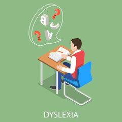 3D Isometric Flat Vector Conceptual Illustration of Dyslexia - Learning Disability, Troubles with Reading - obrazy, fototapety, plakaty