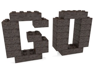 GO concept from rusted metal toy bricks