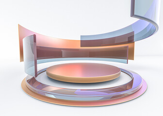Abstract composition with podium. Futuristic interior backdrop. 3D illustration