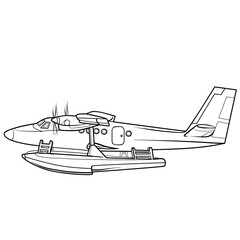 plane sketch, coloring book, cartoon illustration, isolated object on white background, vector,