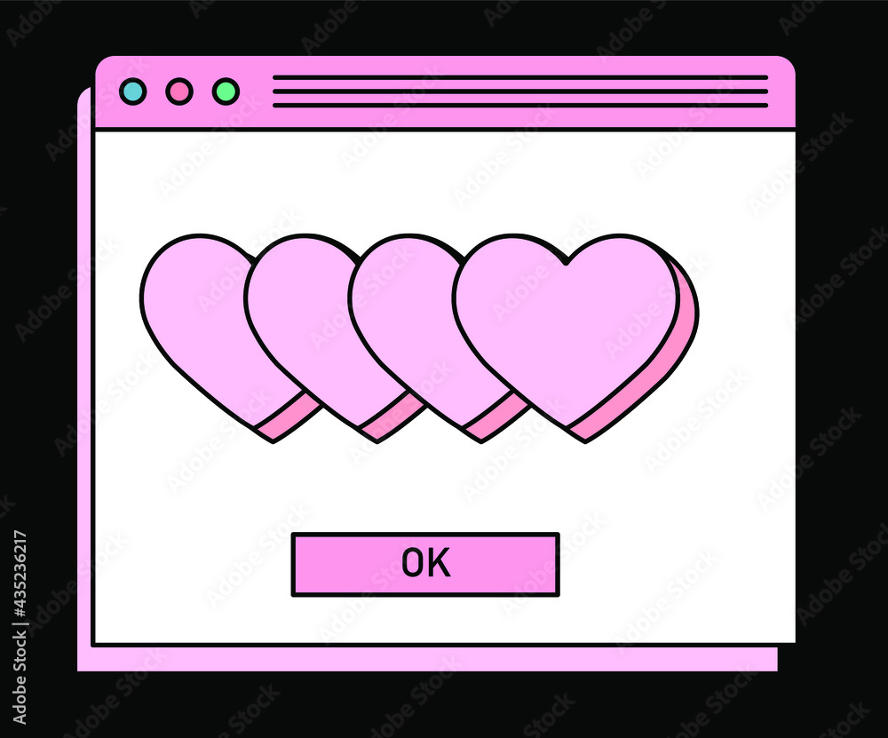 Aufkleber A retro-style user interface with a dialog box and a heart icon in it.