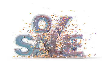Words Sale made of inflatable balloons on white background. 3D illustration
