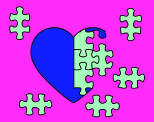 Heart-shaped puzzle. Conceptual vector illustration of the problems of love and partnership.