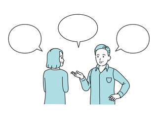 会話する中高年の夫婦　話す　コミュニケーション　男女　ミドル　イラスト素材