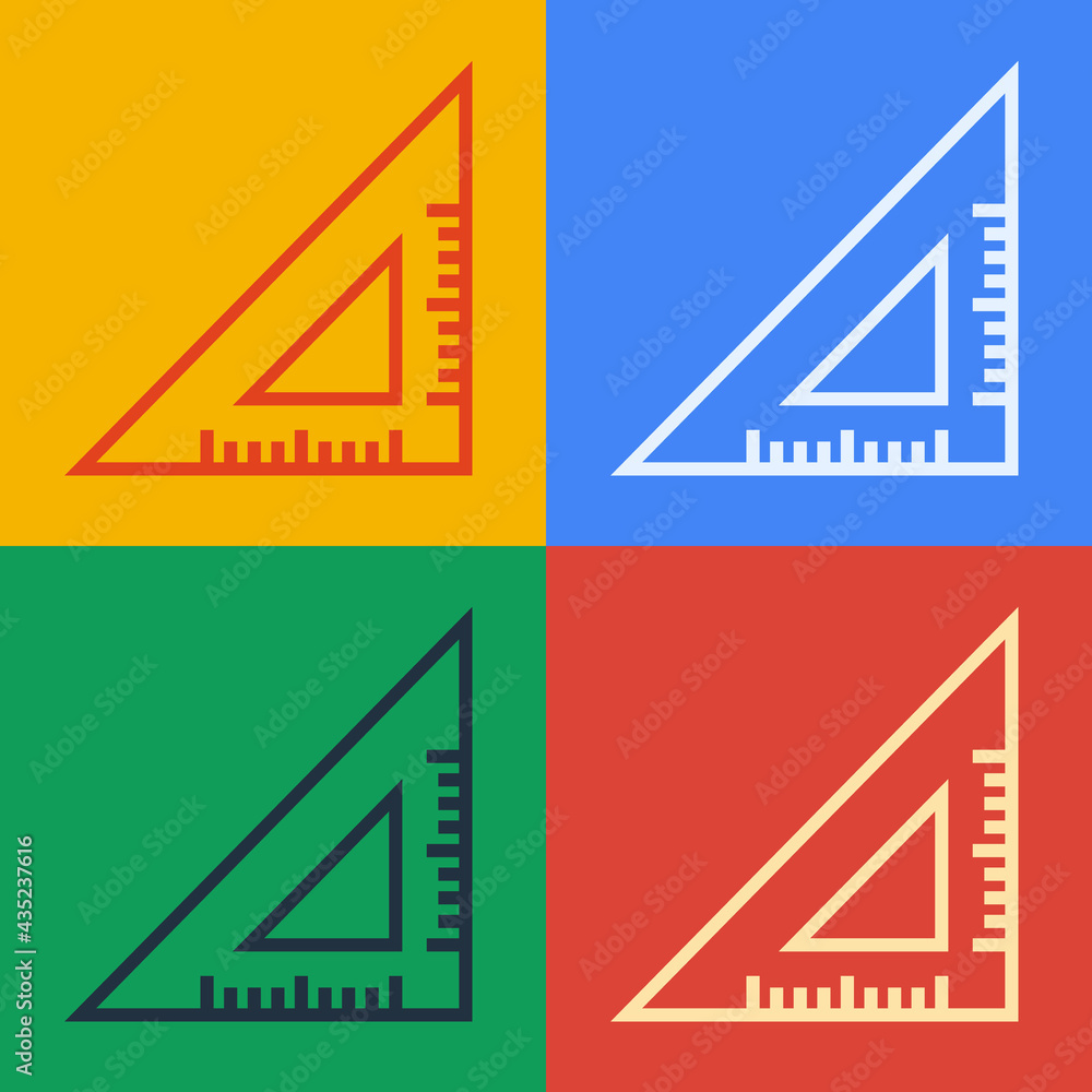 Poster pop art line triangular ruler icon isolated on color background. straightedge symbol. geometric symb