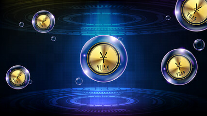 abstract background of futuristic technology bubble glowing China YUAN currency