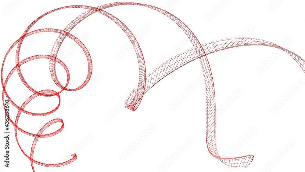 Poster red wireframed helical structure isolated on white background - 3d rendering illustration
