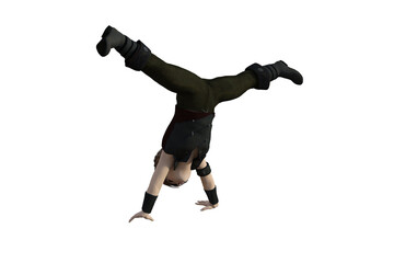 Cartoon character: a boy does acrobatic headstand pose 15_ + 15.